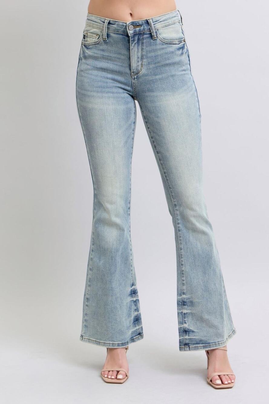 Judy Blue Mid Rise Tinted Pin Tack Detail Flare Denim Jeans 88655 Size 3/26 EUC